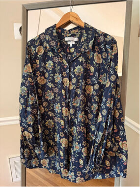 Foxcroft for Appleseed's Navy Floral Button Down Shirt 20W